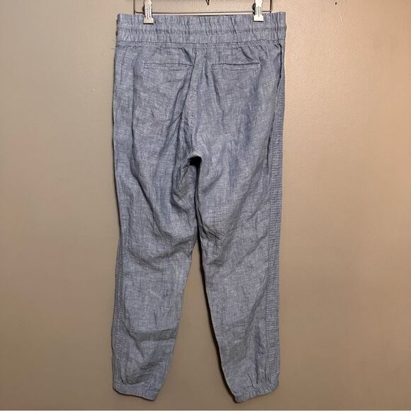 Athleta | Linen Cabo Blue Chambray Zip Pocket High Waist Joggers Pants 6 - Picture 6 of 8